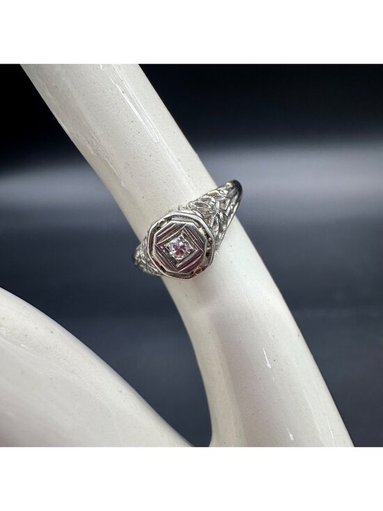 Jewelry - Antique Art Deco Sterling Silver Diamond Ring Small Child Jewelry Size 3.25 READ
